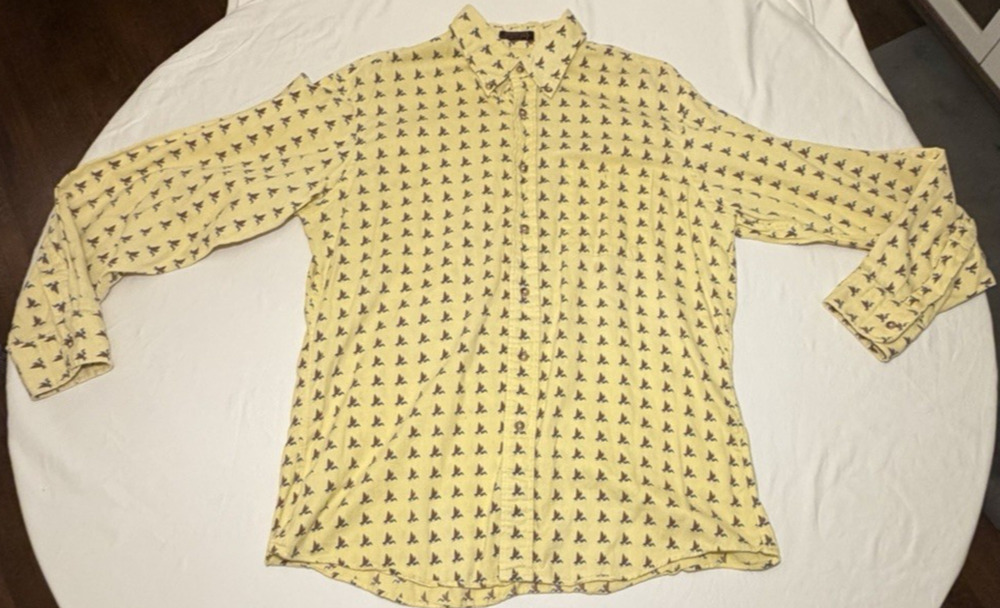Vintage Holbrook L Yellow Long Sleeve Button-Down All-Over Mallard Duck USA